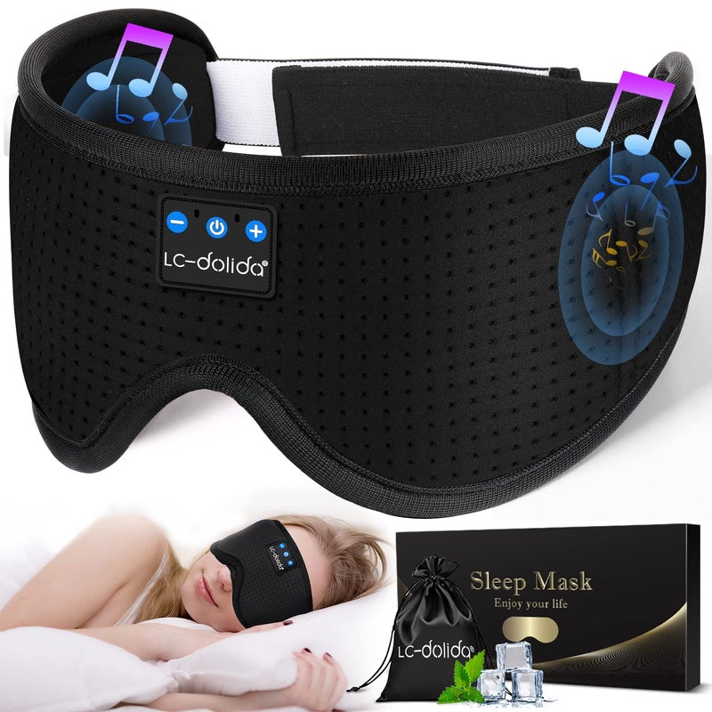 Sleep Headphones Sleep Mask with Bluetooth Headphones LCdolida Eye Mask for Sleeping Eye Pillow Sleeping Headphones for Side Sleepers Thin Speaker Cool Gadgets Gifts for MenWomen